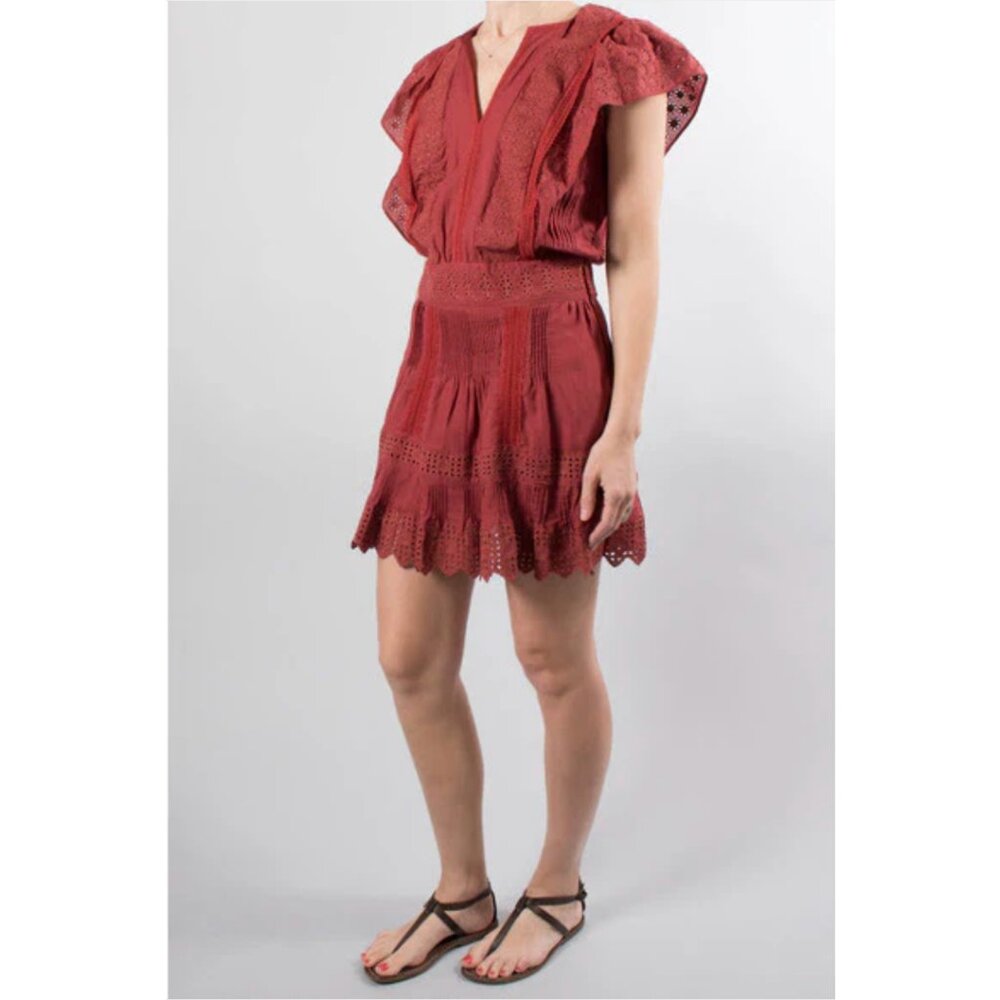 Vanessa Bruno Dark Red Cotton Eyelet Mini Dress